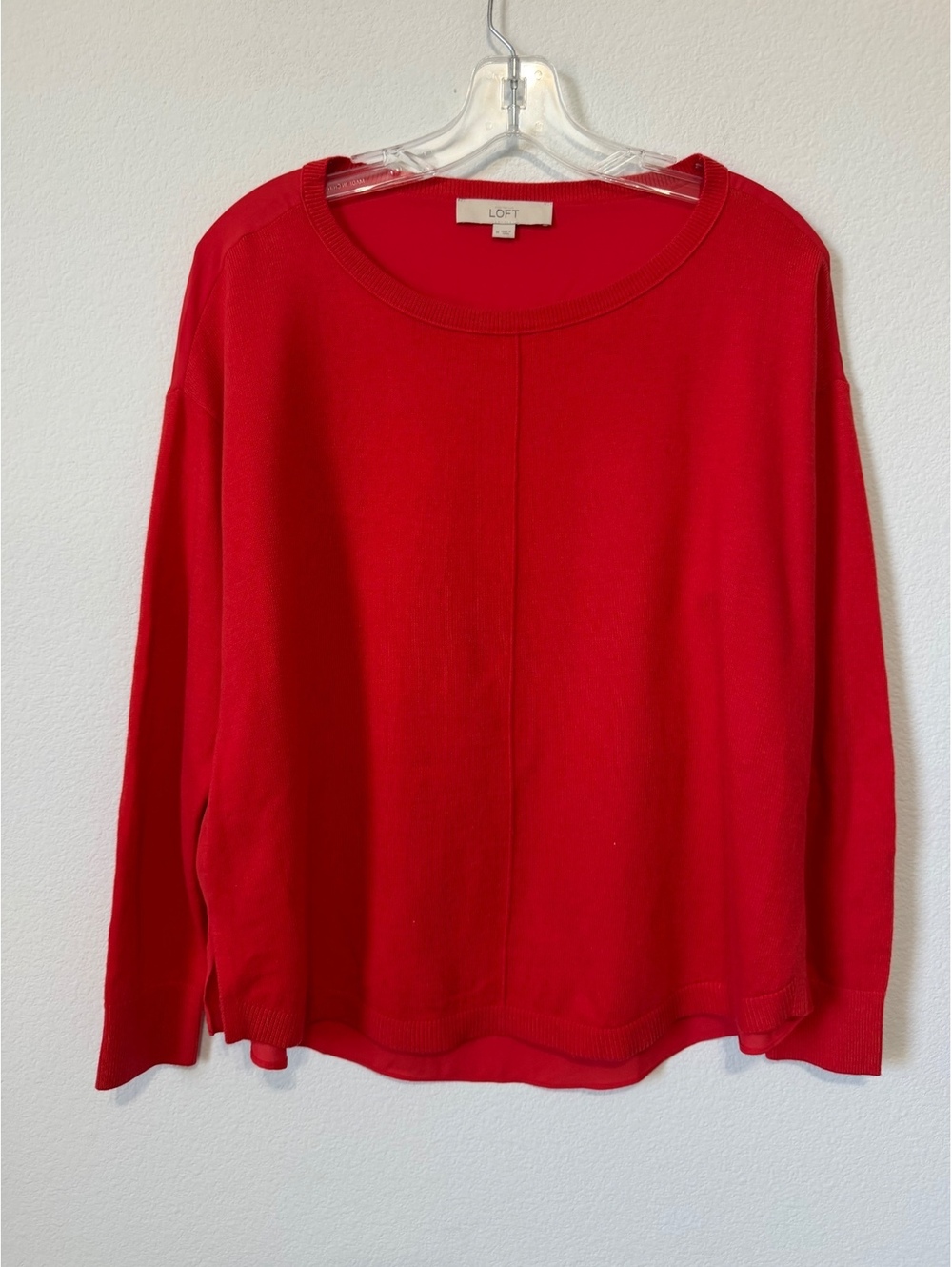 Ann Taylor LOFT Long Sleeve Round Neck Red Knit/Chiffon Pullover Sweater Size M